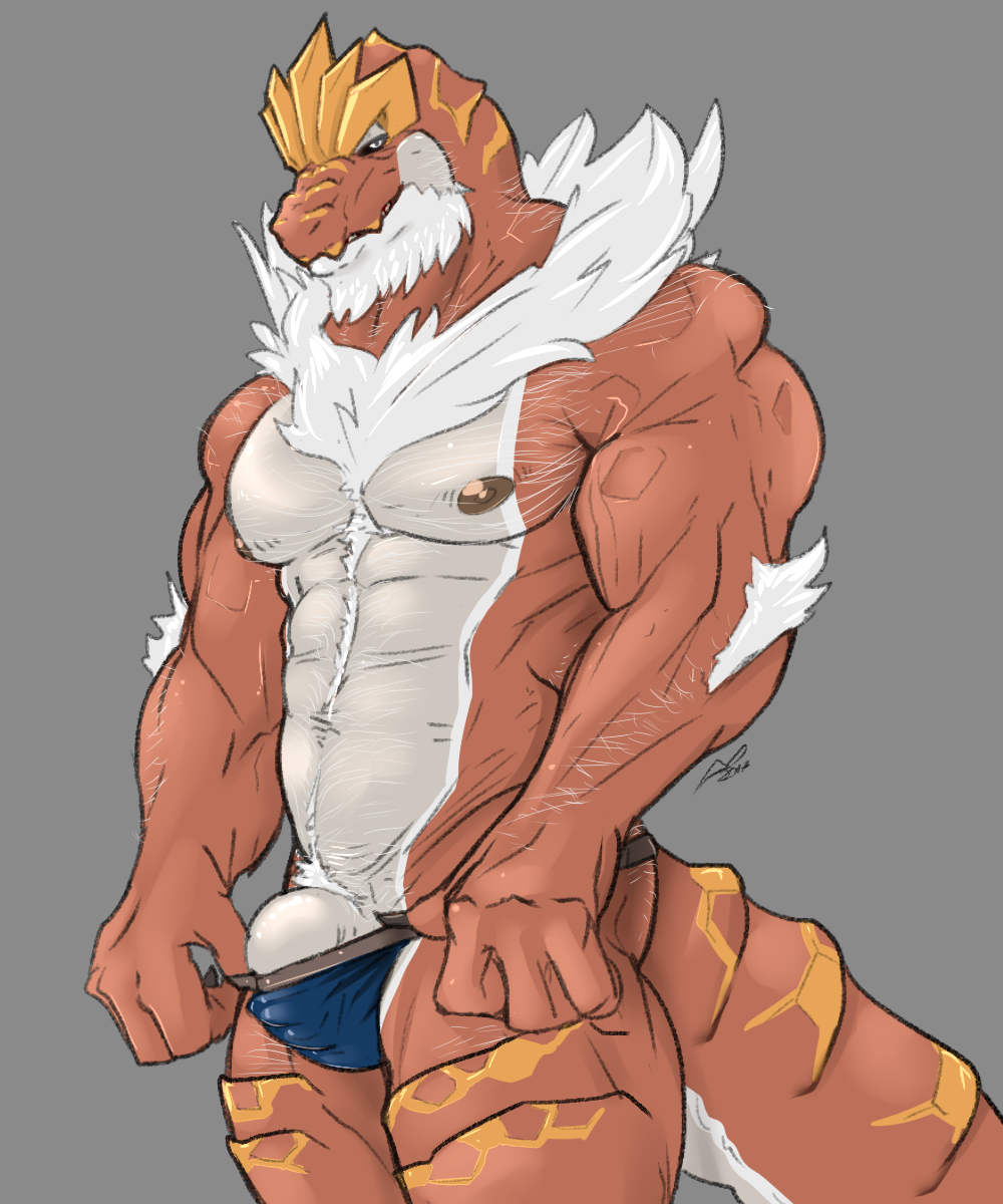 anthro barely_contained bulge clothing danandnite flaccid humanoid_penis looking_at_viewer male male_only muscular muscular_male nintendo nipples penis pokémon_(species) pokemon pubes solo tyrantrum underwear video_games