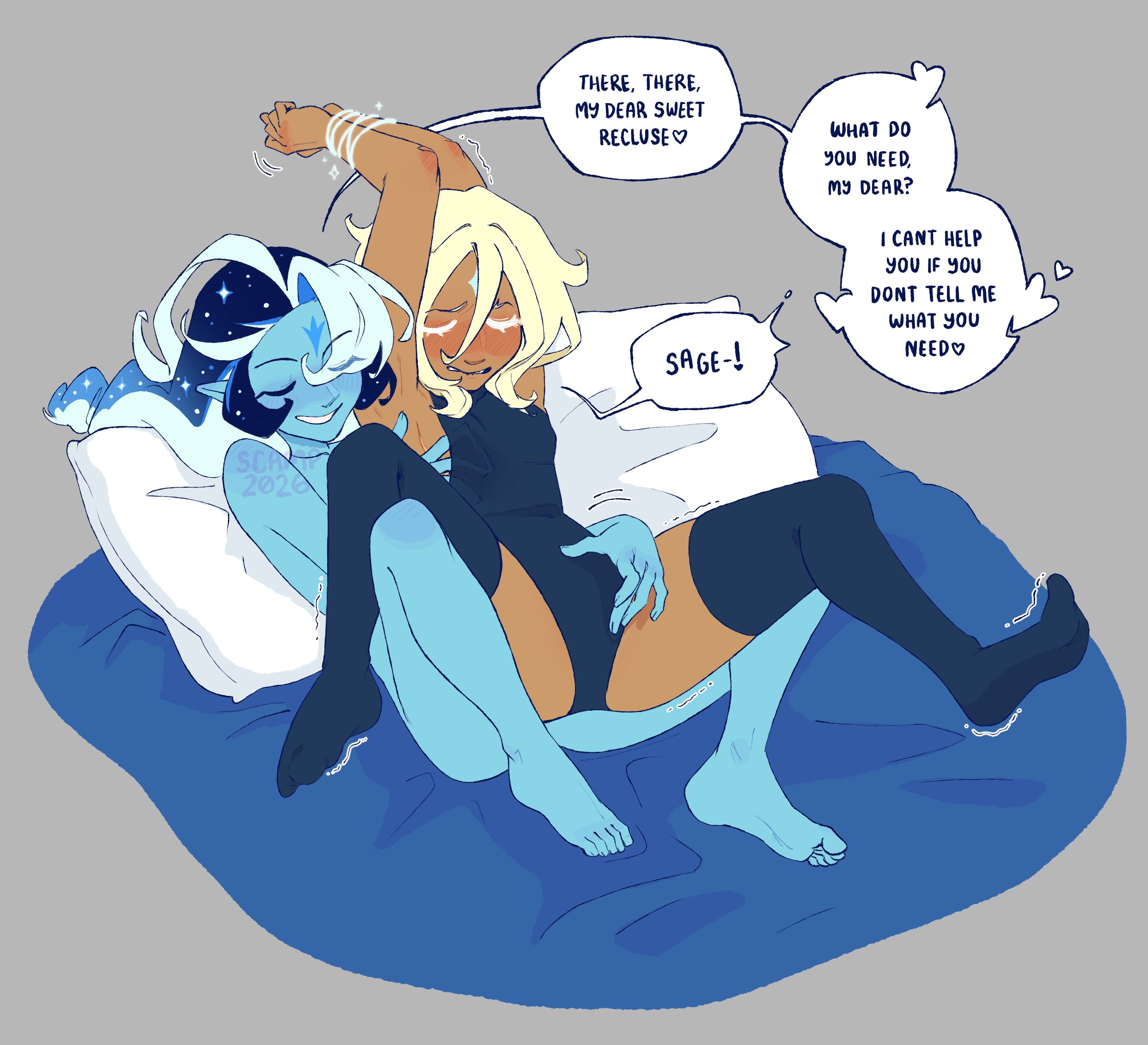 2boys, 2cuntboys, bed, behind, behind position, bite, biting, biting lip, biting own lip, bl, black eyebrows, black eyelashes, blonde hair, blonde hair male, blue body, blue hair, blue hair male, blue skin, blue skinned male, blue stockings, blush, blushing, blushing male, boylove, boypussy, closed eyes, clothed, clothed male, clothed male nude male, clothing, comic, comic page, completely naked, completely naked male, completely nude, completely nude male, cookie run, cookie run kingdom, cuntboy, dark skin, dark-skinned femboy, dark-skinned male, dark-skinned sub, dialogue, elf ears, english text, femboy, femboysub, gay, gay couple, gay male, gem on forehead, heart, hearts, hearts around text, heterochromia, homosexual, homosexual male, long hair, long hair male, lying, lying on bed, lying on partner, lying on person, mark on forehead, multicolored hair, naked, naked male, naked male with clothed male, nude female, nude male, nude male clothed male, on bed, open legs, orange body, orange skin, orange skinned male, pure vanilla cookie, sage of truth, scrambletwo, shadow milk cookie, short hair, short hair male, smile, smiley face, smiling, stockings, tied hands, tied up, tremble, trembling, trembling legs, truthless recluse, vanussy, white eyebrows, white eyelashes, yaoi, yellow hair, yellow hair male