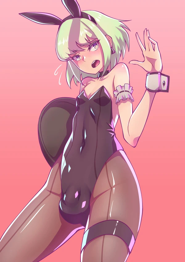 androgynous, bulge, bunny boy, bunny ears, bunnysuit, crossdressing, femboy, hej, lio fotia, male, playboy bunny, promare, twink