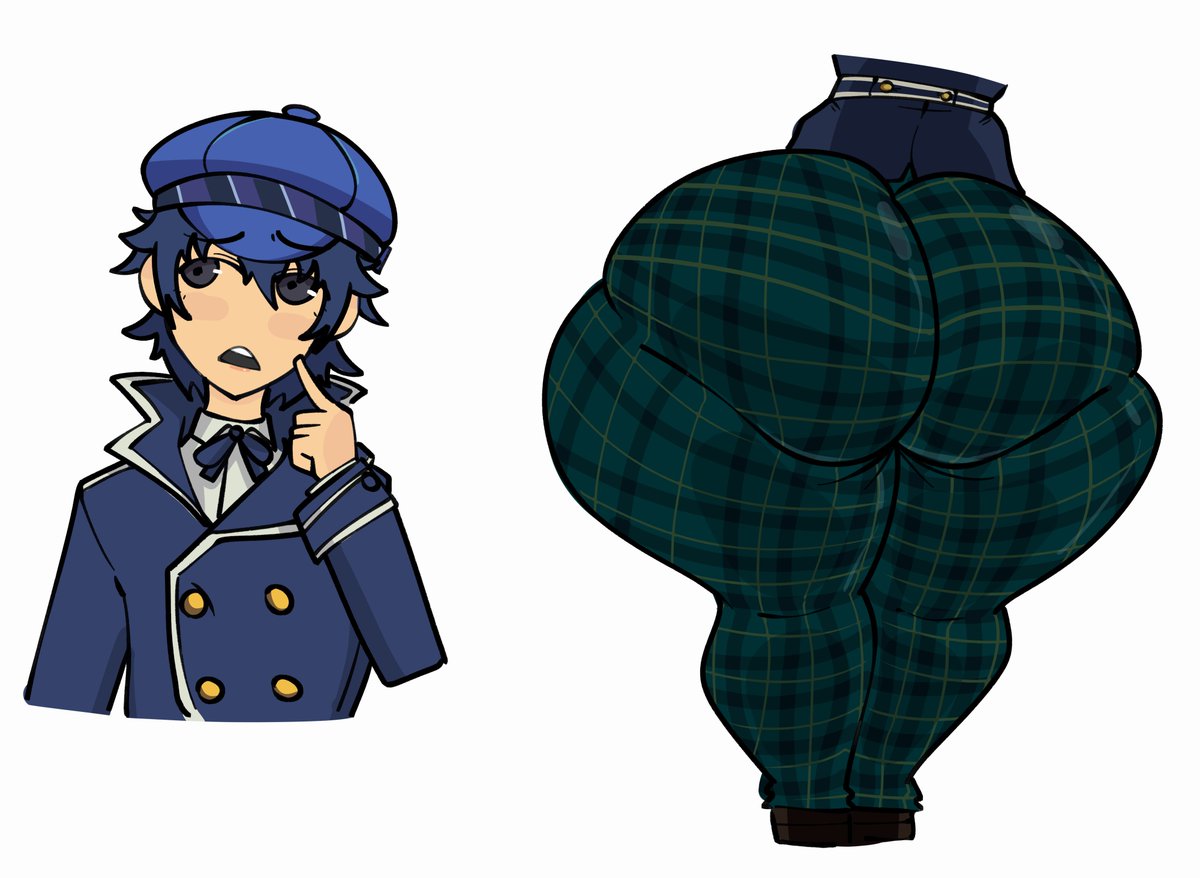 1girls, ass, ass bigger than head, ass focus, atlus, big ass, blue eyes, blue hair, clothing, dumptruck ass, female, female focus, female only, from behind, hat, huge ass, persona, persona 4, school uniform, schoolgirl, shirogane naoto, short hair, solo, solo female, solo focus, thick, thick ass, thick thighs, thunder thighs, tomboy, x yarita