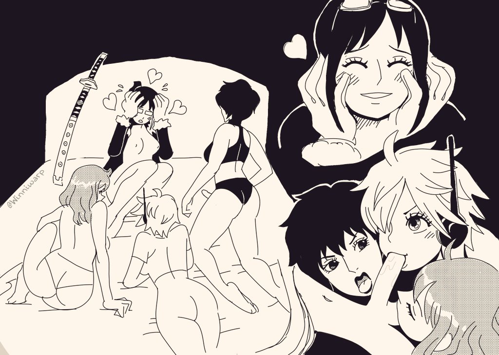 bimbostratus, doll (one piece), female, futa on futa, futa with female, futanari, intersex, nami (one piece), nerdy female, one piece, shame, tashigi, three girls, vegapunk lilith