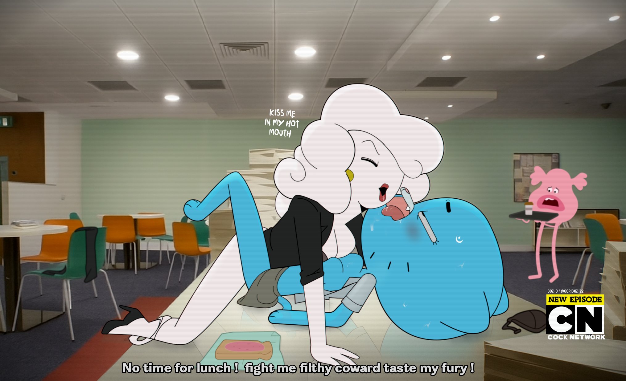 2d, 2d (artwork), 2girls, accurate art style, bra, bra removed, cartoon network, clothed, clothed sex, female, furry, gosgoz, hulu, humiliated, humiliation, karen, kissing, licking, nicole watterson, panties, precum, pussy, skirt, the amazing world of gumball, the wonderfully weird world of gumball, undressing, yuki yoshida, yuri