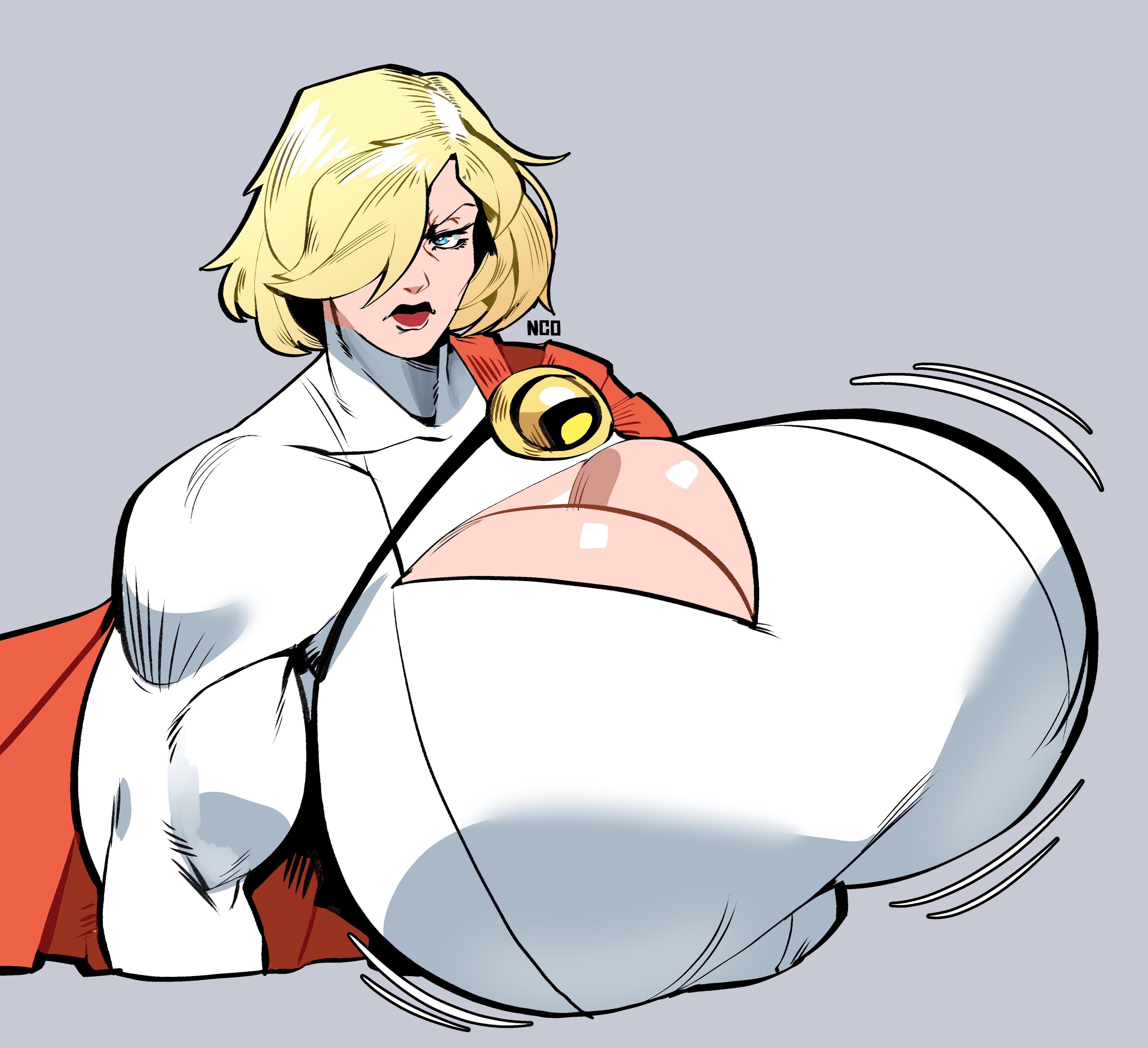 1girls, alien, alien girl, behemaid, big breasts, blonde hair, blue eyes, breasts, breasts bigger than head, busty, cape, chest, dc, dc comics, female, female focus, huge breasts, hyper, hyper breasts, large breasts, lips, power girl, superman (series), yeehawt0wn