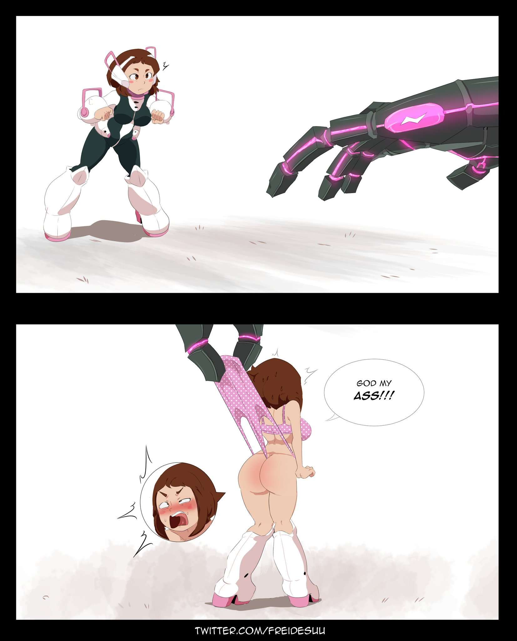 breasts, female, hero outfit (mha), my hero academia, ochako uraraka, ochako uraraka (hero outfit), pink panties, superheroine, uraraka ochako, uraraka ochako (hero outfit), wedgie, wedgie fetish, wedgiebully, wedgied female, wedgienerd, wedgies