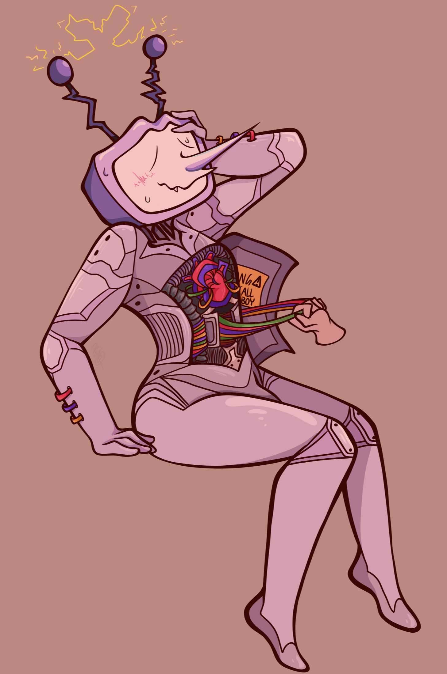 1boy, blush, deltarune, deltarune chapter 3, heart, hornyimate, male, robot, tenna (deltarune), tv head, wire, wireplay, wires