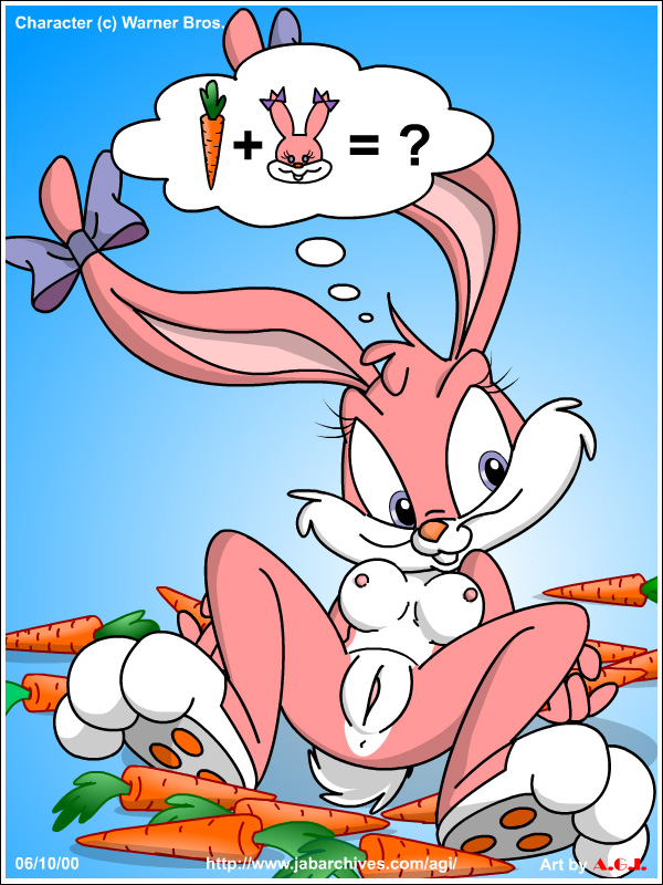 2000 a.g.i. anthro babs_bunny bow breasts carrot female female_only fur furry furry_breasts furry_ears furry_tail humanoid_pussy long_ears looking_aside lying mammal nipples nude on_back pink_fur pussy rabbit smile solo tagme tail thought_bubble tiny_toon_adventures uncensored