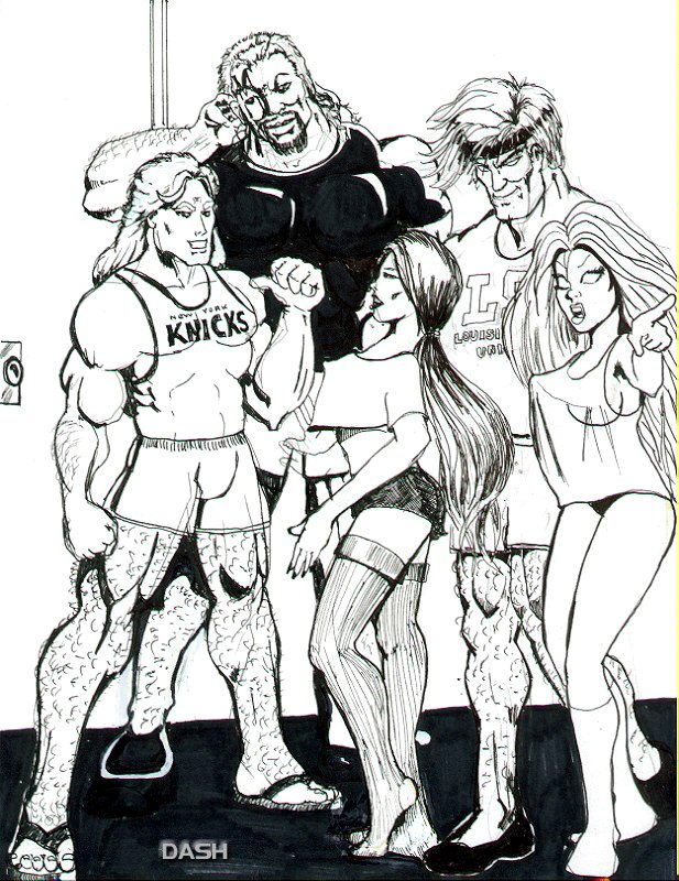 2girls 3boys artist_name betsy_braddock black_and_white clothed clothed_female clothed_male clothes clothing crop_top dash_riprock facial_hair female footwear gambit goatee headband homo_superior james_howlett long_hair looking_at_viewer lucas_bishop male marvel marvel_comics monochrome mutant mutant_(marvel) no_pupils ororo_munroe panties pointing ponytail psylocke remy_lebeau sandals shoes short_hair shorts standing storm_(x-men) straight_hair superhero superheroine tank_top tattoo uncensored underwear very_long_hair white_eyes wolverine_(x-men) x-men