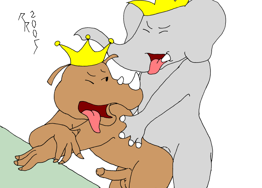 2005 anal anal_penetration anal_sex anthro babar babar_the_elephant crown elephant eyes_closed furry gay gay_sex grey_body grey_skin interspecies looking_at_partner male_penetrated male_penetrating male_penetrating_male mouth_open one_eye_closed pachyderm penis rataxes rave_roo rhinoceros sex sex_from_behind tagme tan_body tan_skin testicles tongue_out tusks yaoi