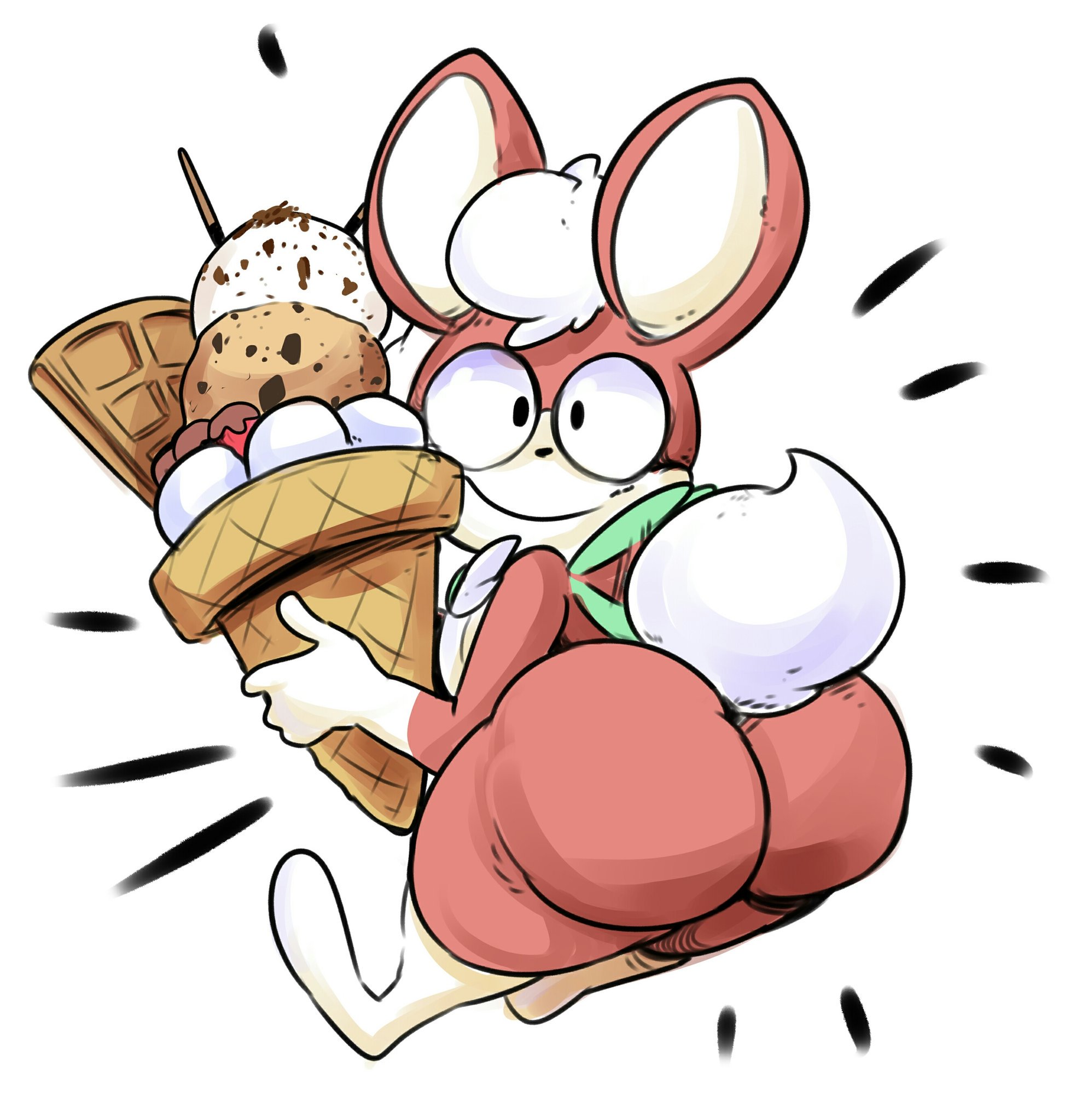 1boy, 2019, ass, big ass, big butt, big ears, black nose, black pupils, chest tuft, chip (sonic), elchilenito, ice cream, male, male only, red fur, red skin, sega, small wings, sonic (series), sonic the hedgehog (series), tail, white background, white fur, white hair, white skin