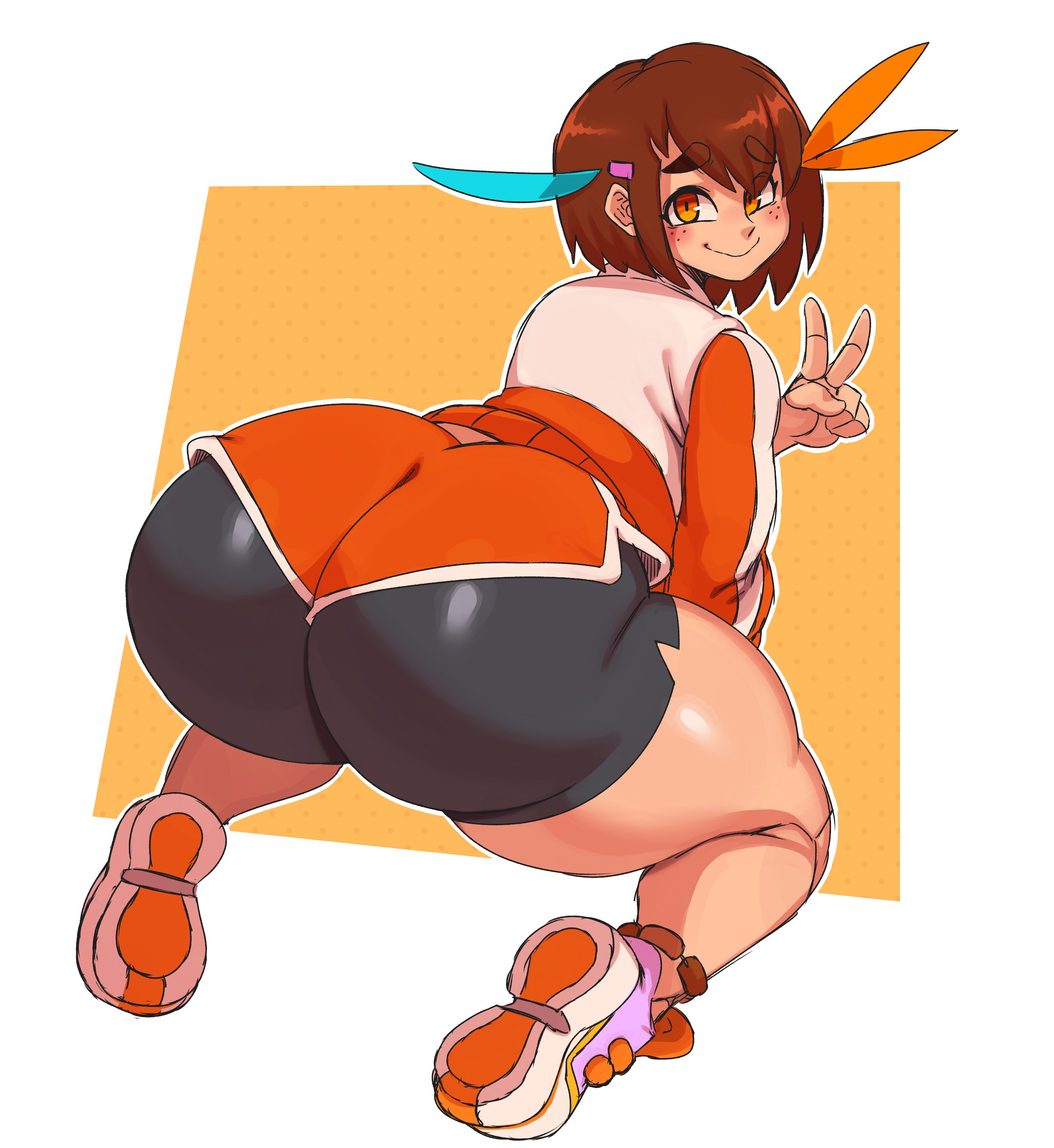 bent over, big ass, big butt, huge ass, huge butt, peace sign, sssonic2