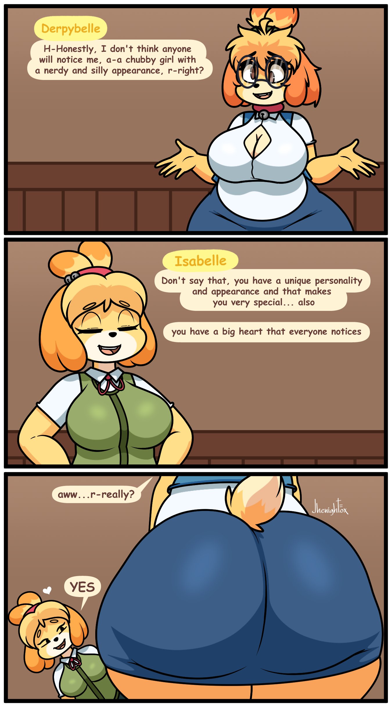2female, 2girls, absurd res, animal crossing, anthro, ass, big ass, big butt, biped, blonde hair, blue clothing, bottomwear, breasts, canid, canine, canis, clothed, clothing, derpybelle, dialogue, domestic dog, duo, eyelashes, eyewear, fat ass, female, female only, furry, furry female, furry only, glasses, hair, hi res, high resolution, highres, huge ass, huge butt, isabelle (animal crossing), jhenightfox, mammal, miniskirt, nintendo, pupils, shih tzu, skirt, smile, speech bubble, text, thick thighs, topwear, toy dog, wearing glasses, wide hips, yellow body