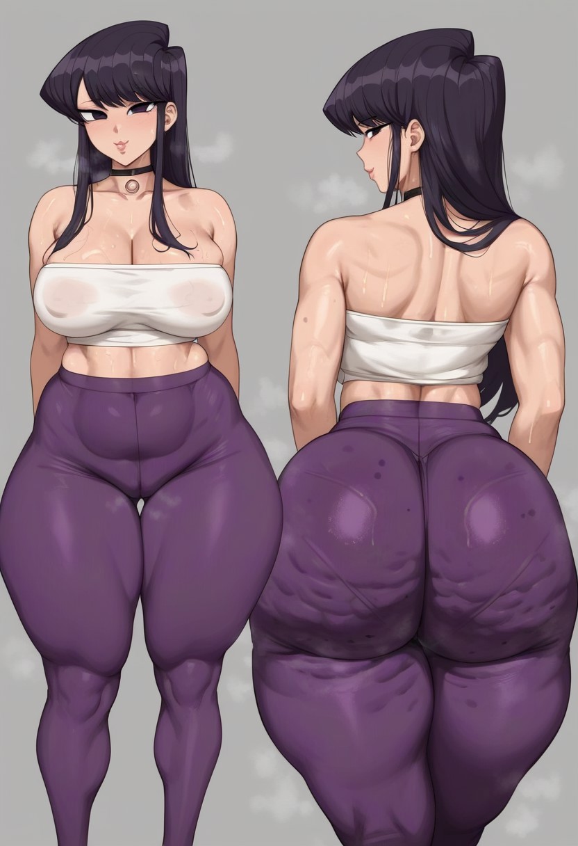1girls, ai generated, ass, big ass, bottom heavy, cellulite, fat ass, female, female only, komi can't communicate, komi shouko, komi-san wa komyushou desu, leggings, musk, oiled, purple leggings, strapless top, taiga20, thick ass, thick thighs