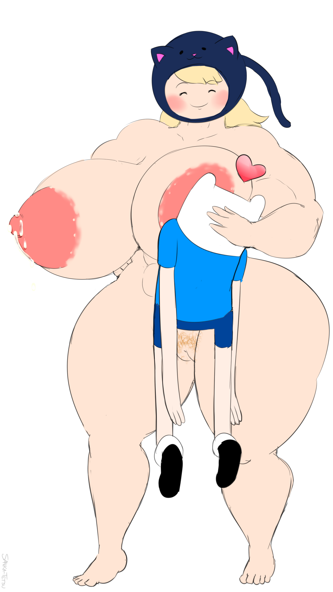 1boy, 1girls, adventure time, ass, barefoot, blonde hair, breastfeeding, breasts, cleavage, completely nude, curvy, erect nipples, female, full body, gigantic breasts, heart, huge areolae, huge ass, iron-0xide, lactation, male, muscular, muscular female, naked, naked female, nipples, nude, nude female, puffy nipples, sanka-tetsu, susan strong, thick lips, thick thighs, voluptuous, wide hips