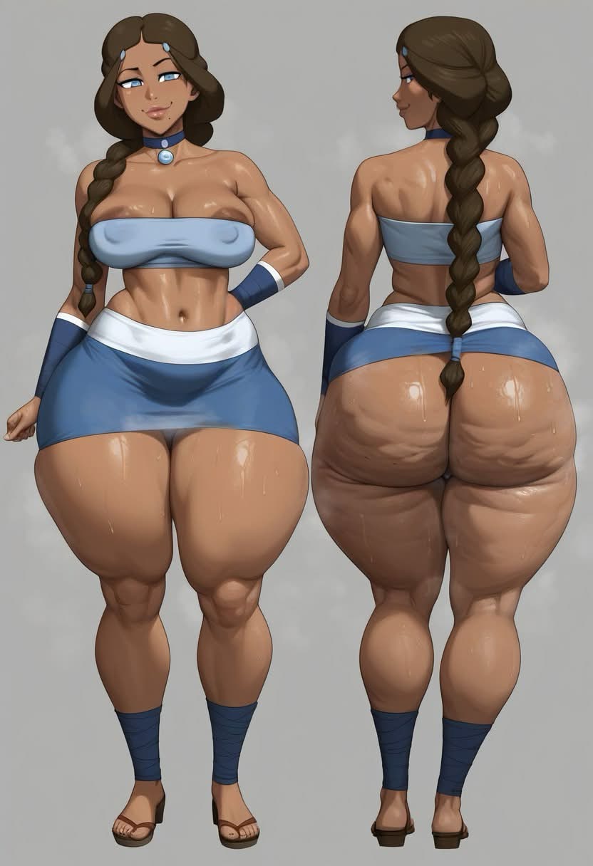 1girls, ai generated, areolae, ass, avatar the last airbender, big ass, big breasts, breasts, cellulite, dark-skinned female, fat, fat ass, fat female, femal only, female, female only, katara, oiled, sandals, skirt, solo, strapless top, taiga20, thick, thick ass, thick thighs