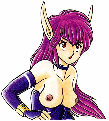 animal_ears breasts edit long_hair nei nipples phantasy_star phantasy_star_ii purple_hair red_eyes sega white_background