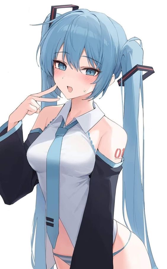 1girl, aqua eyes, aqua hair, bangs, bare shoulders, black sleeves, blue, blue eyes, blue hair, blue necktie, blush, breasts, collared shirt, cooler, cowboy shot, detached sleeves, hair ornament, hatsune miku, hot, long hair, looking at viewer, medium breasts, miku, miku hatsune, necktie, no pants, open mouth, panties, shirt, simple background, sleeveless, sleeveless shirt, smile, solo, striped, striped panties, sweatdrop, tacoexp, tattoo, twintails, underwear, v, very long hair, vocaloid, white background, white shirt