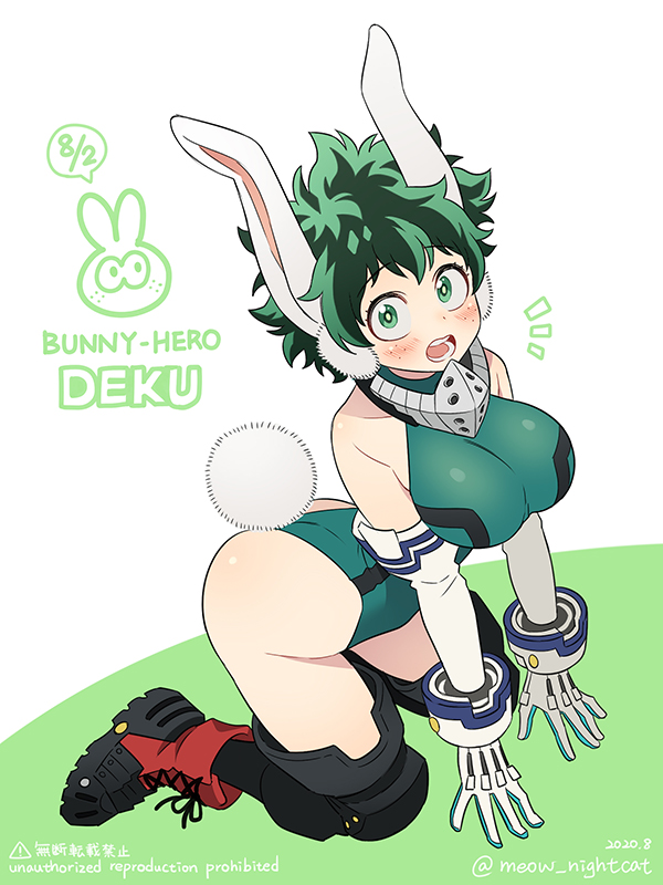 1girls, animal ears, big breasts, breasts, bunny ears, bunny girl, bunny tail, easter, female, female deku, female only, genderswap, genderswap (mtf), green hair, izuku midoriya, kneeling, large breasts, leotard, long ears, looking at viewer, my hero academia, rabbit ears, rabbit girl, rabbit tail, rule 63, solo, solo female, solo focus, tight clothing