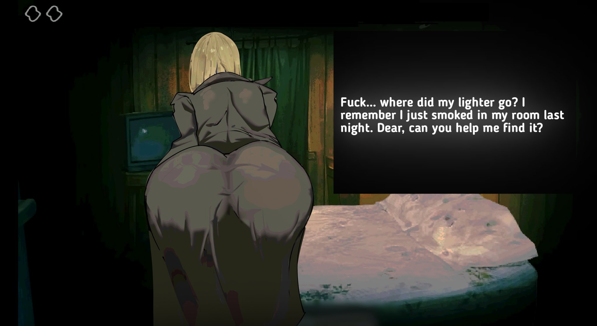 1girls, ass, back view, bent over, big ass, bubble butt, dialogue, dumptruck ass, english text, fat ass, female, female only, giant ass, gigantic ass, huge ass, large ass, mason (shinhyunxi), massive ass, no, i'm not a human, oc, original character, shinhyunxi, text, thick ass, trenchcoat, voluptuous, voluptuous female