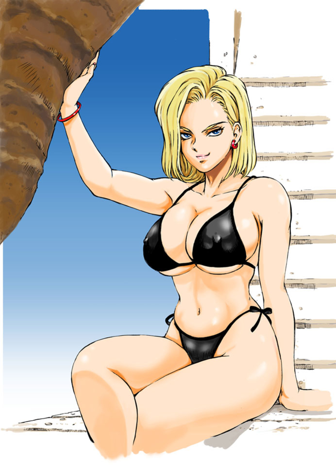 android_18 bikini blonde_hair dragon_ball female female_only kugayama_hodai milf solo