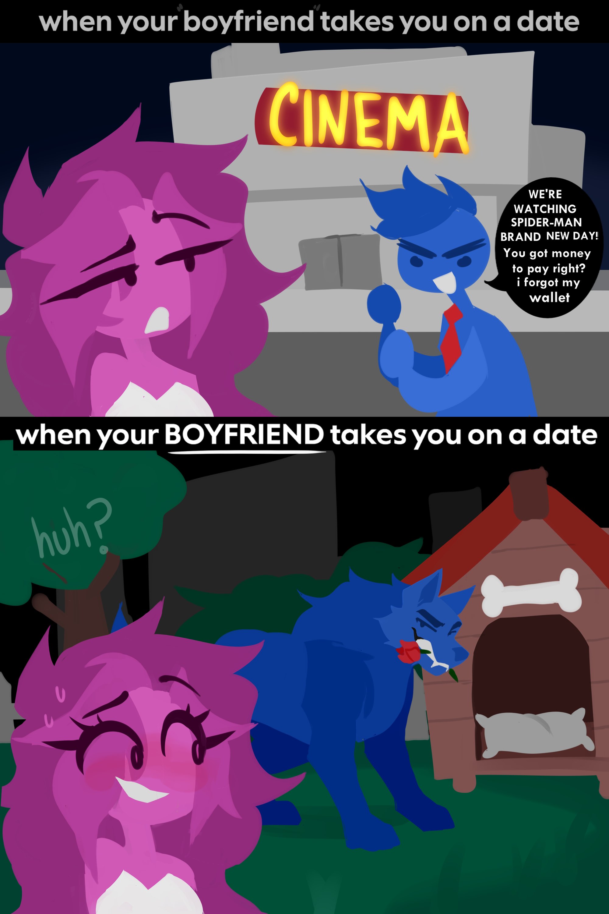 2d, blush, canine, canine on human, cheating, cheating girlfriend, couple, cuck, cucked by beast, cuckold, cuckolding, evilpala, female, female on feral, feral, feral on female, feral on human, human, human female, human on feral, imminent bestiality, imminent sex, implied bestiality, implied sex, mascara, netorare, ntr, original, original character, pink hair, pink skin, romantic, rose, smile, zoophilia