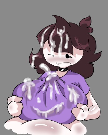 1girls, boobs, breasts, brown hair, cum, cum bridge, cum on breasts, cum on face, cum on hair, cum through clothes, cumshot, eyelashes, huge breasts, jaiden, jaiden animations, paizuri, rokoryt art, simple background