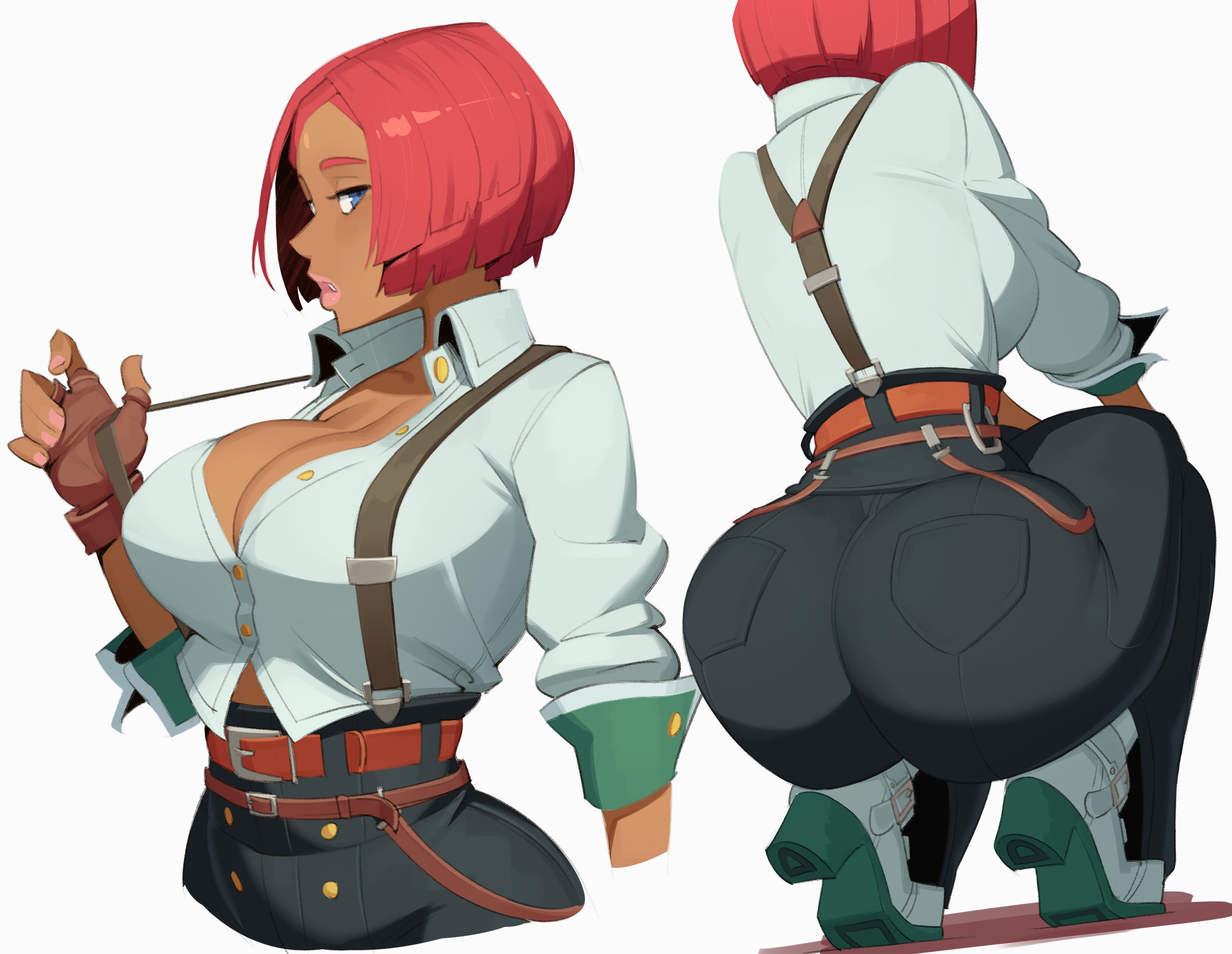 1girls, 2d, ass, breasts, busty, cleavage, clothed, clothed female, dark skin, dark-skinned female, female, female only, giovanna (guilty gear), guilty gear, guilty gear strive, red hair, solo, solo female, tagme, thighs, vehn, white background