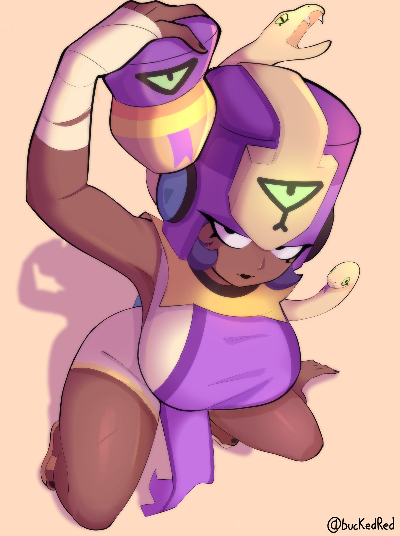brawl stars, breasts, bucketred, egyptian, looking at viewer, najia (brawl stars), seductive look, thick thighs