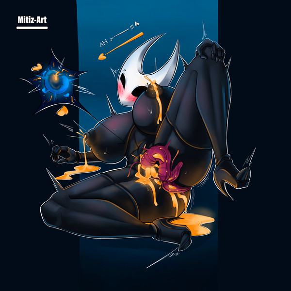 1girls, 2d, 2d (artwork), bad end, black-skinned female, blush, breasts, corruption, cum, cum in pussy, cum inside, defeated heroine, female, heart symbol, high heels, hollow knight, hornet (hollow knight), huge breasts, impregnation, leaking milk, mitiz-art, overflow, overflowing cum, parasite, pussy, sex, team cherry, the infection (hollow knight), vaginal penetration, vaginal sex, watermark, worm, yellow cum