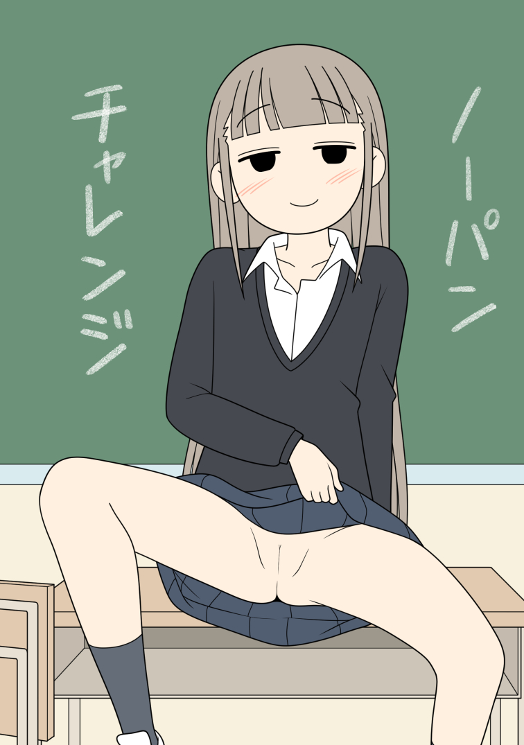 chibi, classroom, female, horny female, juukyuu, no panties, pervert female, presenting pussy, pussy, schoolgirl