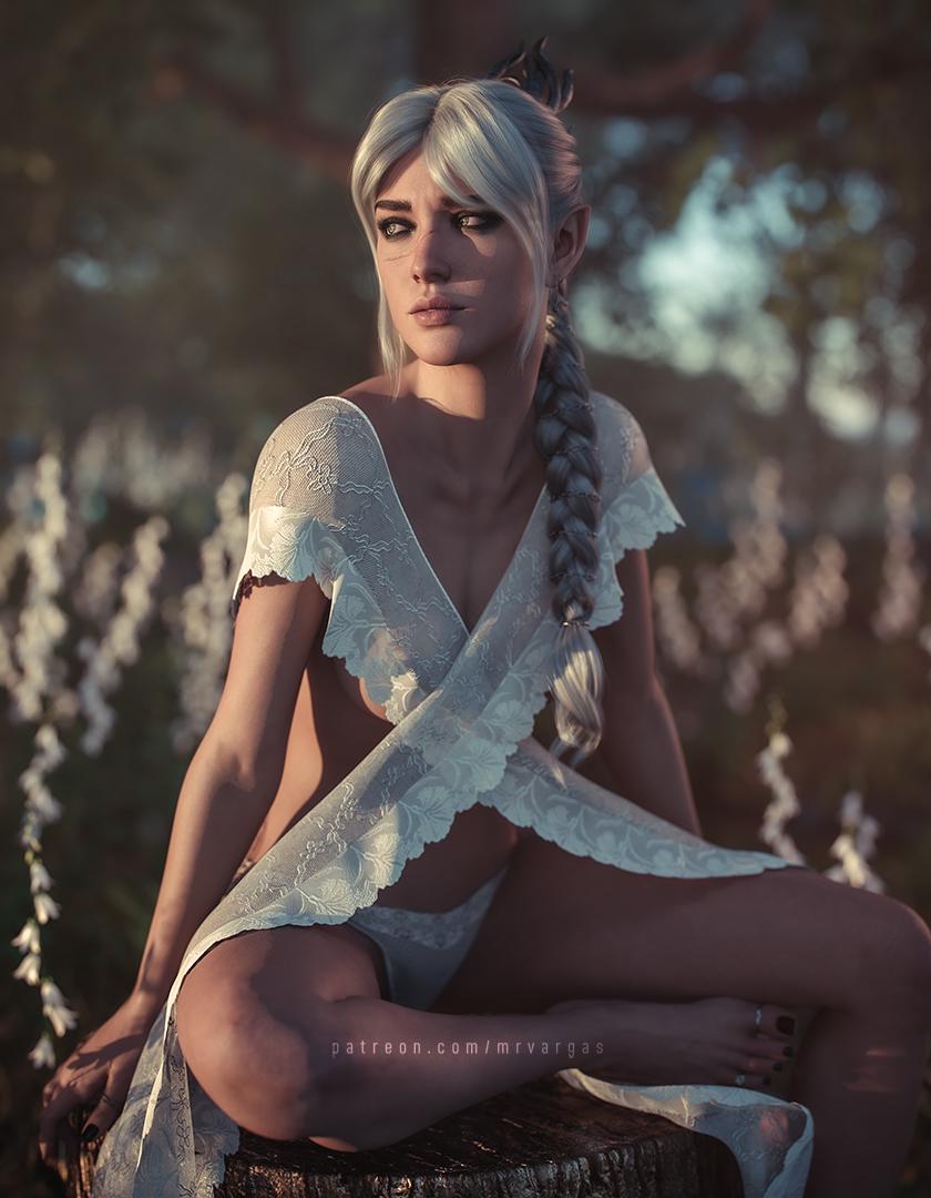 1girls baldur's_gate baldur's_gate_3 dungeons_and_dragons elf half-elf mrvargas pinup shadowheart white_hair