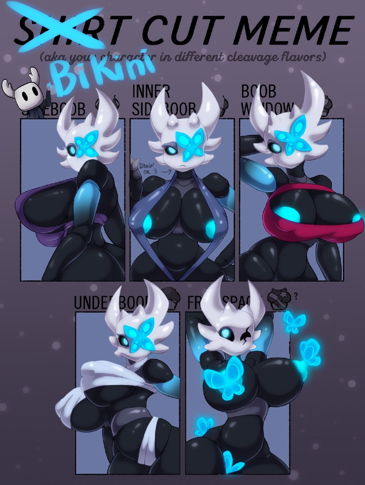 azura inalis, big breasts, bikini, boob window, breasts, female, hollow knight, horns, lampy (azura inalis), nipples, shirt cut meme, sideboob, sling bikini, thin waist, underboob