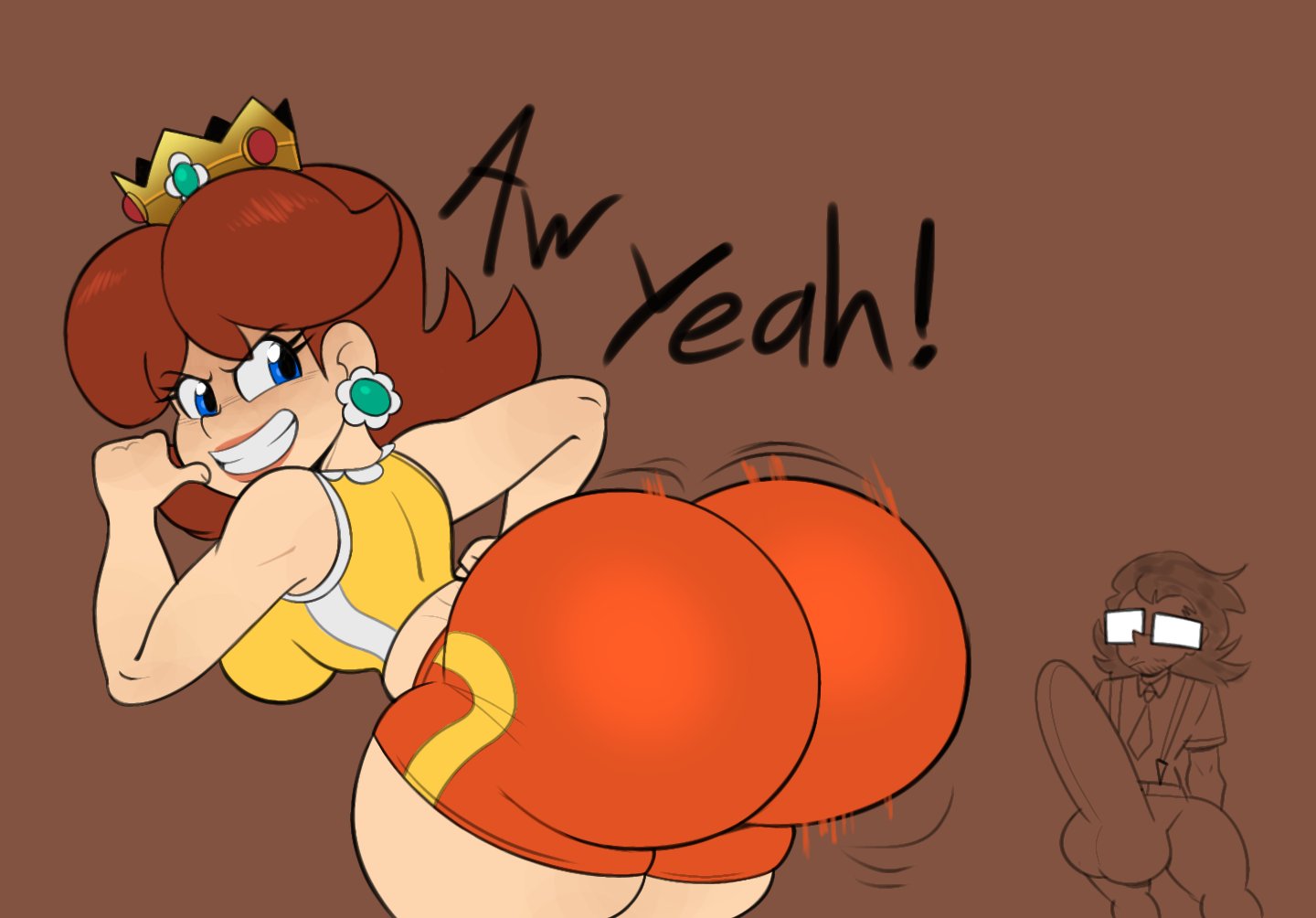 1girls, 2020s, 2025, alternate version available, ass, ass focus, ass shake, background character, barefoot, big ass, big butt, blue eyes, brown hair, bubble ass, bubble butt, crown, earrings, erection, feet out of frame, female, high resolution, highres, huge ass, huge butt, large ass, large butt, looking at ass, looking back, looking down, mario (series), mario strikers, nintendo, princess, princess daisy, royalty, seductive, seductive smile, shaking ass, shaking butt, short hair, shorts, smile, sports uniform, spunkindx, submissive, submissive female, thick thighs, thunder thighs, white background, wide hips