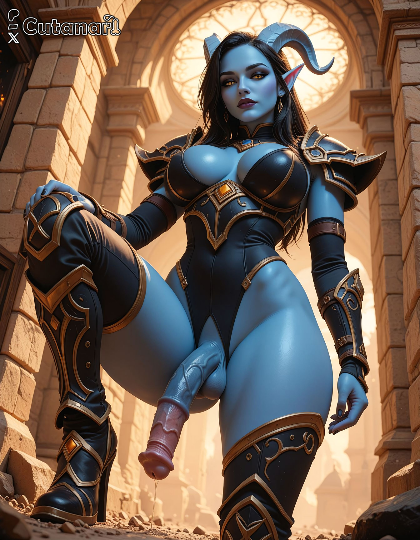 1futa, abs, ai generated, animal genitalia on humanoid, balls, big balls, big breasts, breasts, curvy, cutanari, dickgirl, futa only, futa sans pussy, futanari, horsecock, horsecock futa, horsecock on humanoid, intersex, looking at viewer, nipples, nude, penis, perfect body, ready to fuck, small waist, smile, solo, tan skin, testicles
