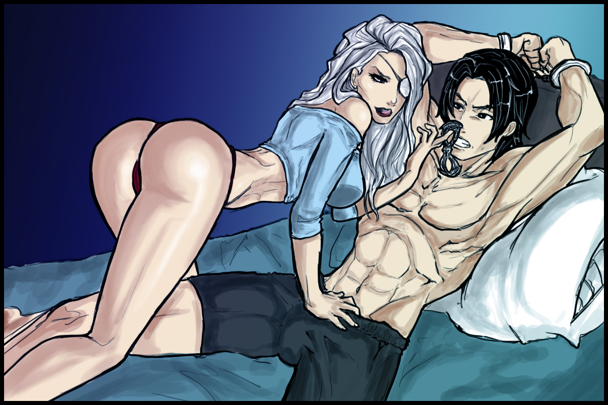 1boy, 1girls, abs, armpits, asian, ass, batman (series), bed, black hair, blue shirt, bondage, boxers, boxers (clothing), boy rape, dc, dc comics, dick hammersmith, eye patch, female, female rapist, femdom, g-string, hair, handcuffs, human, legs, lick, licking lips, male, male rape victim, muscular, muscular male, no nipples, on back, rape, ravager (dc), red panties, red robin, rose wilson, shirt, shirtless, straight, teen titans, thong, tim drake, underwear, unmasked, white