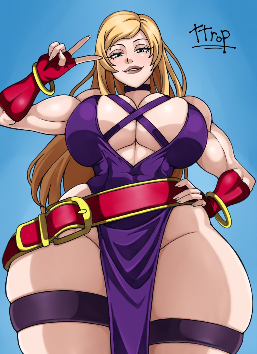 2d, b. jenet, biceps, big breasts, blonde hair, breasts, busty, cleavage, clothed, clothed female, fatal fury, fatal fury: city of the wolves, female, female focus, female only, hourglass figure, huge breasts, king of fighters, large breasts, long hair, looking at viewer, low-angle view, snk, tagme, thick, thick thighs, ttrop, wide hips