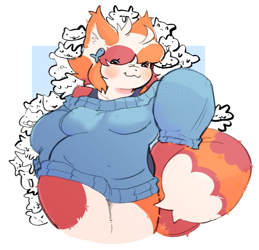 anthro big_breasts breasts busty busty_boy calico_cat chubby chubby_male domestic_cat fat_boy fat_male femboy furry male male_with_breasts minnow_(character)