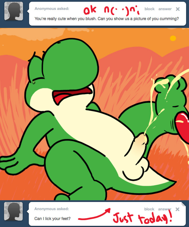 cum cumshot detailed_background ejaculation english_text erection foot_fetish foot_lick humanoid_penis licking male male_only mario_(series) nintendo nishi orgasm penis tears text tongue tongue_out video_games yoshi