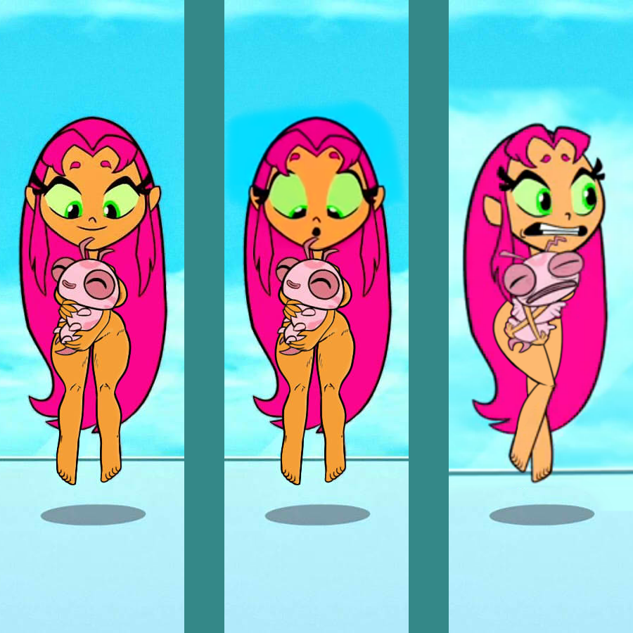 1girls, accurate art style, artist request, canonical scene, cartoon network, convenient censoring, covering, covering up, dc, dc comics, edit, edited, embarrassed nude female, enf, female, female only, green eyes, koriand'r, long hair, naked, naked female, nude, nude female, orange skin, pink hair, pink-haired female, shocked, shocked expression, silkie, starfire, stolen clothes, tamaranean, teen titans, teen titans go, wide hips