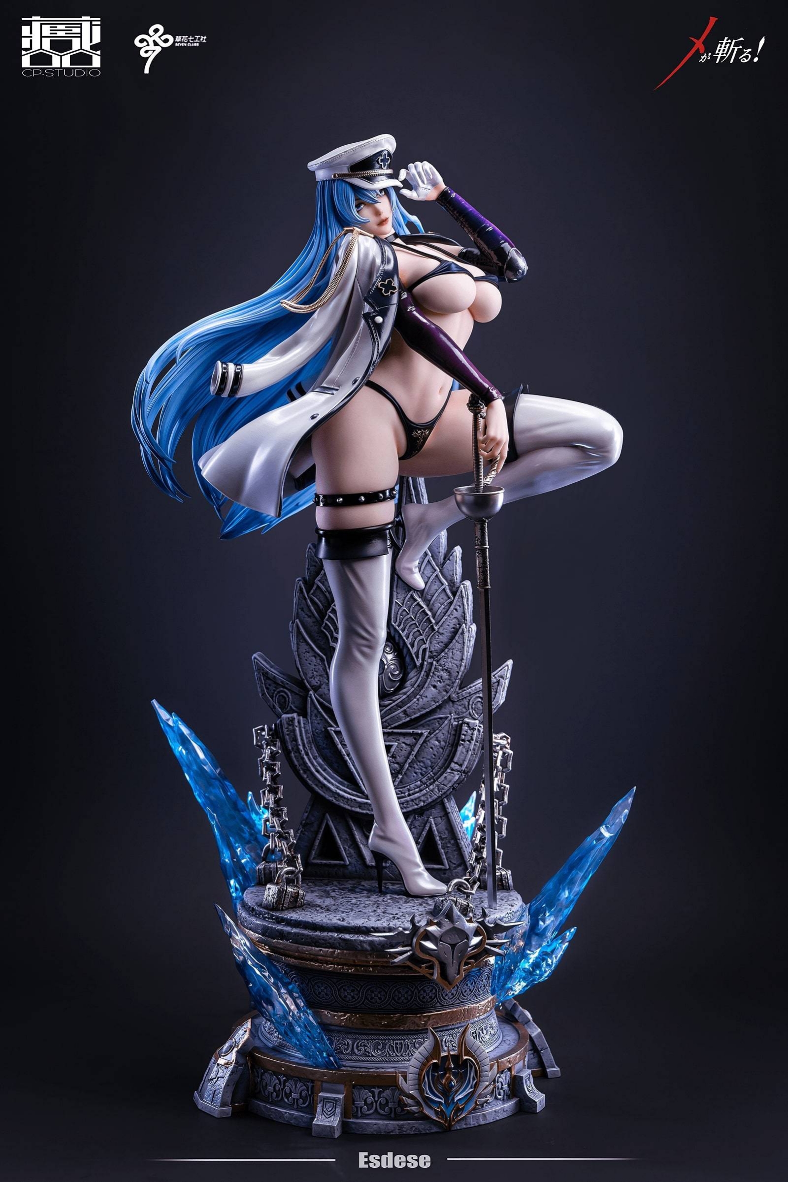 1/4, 3d, abs, akame ga kill!, bewitching thighs, black panties, blue hair, breasts, cp.studio, esdeath (akame ga kill!), female, figure, figure (medium), figurine, full body, hamajippa, high heel boots, large breasts, long legs, midriff, pu (material), resin (material), sword, wide hips