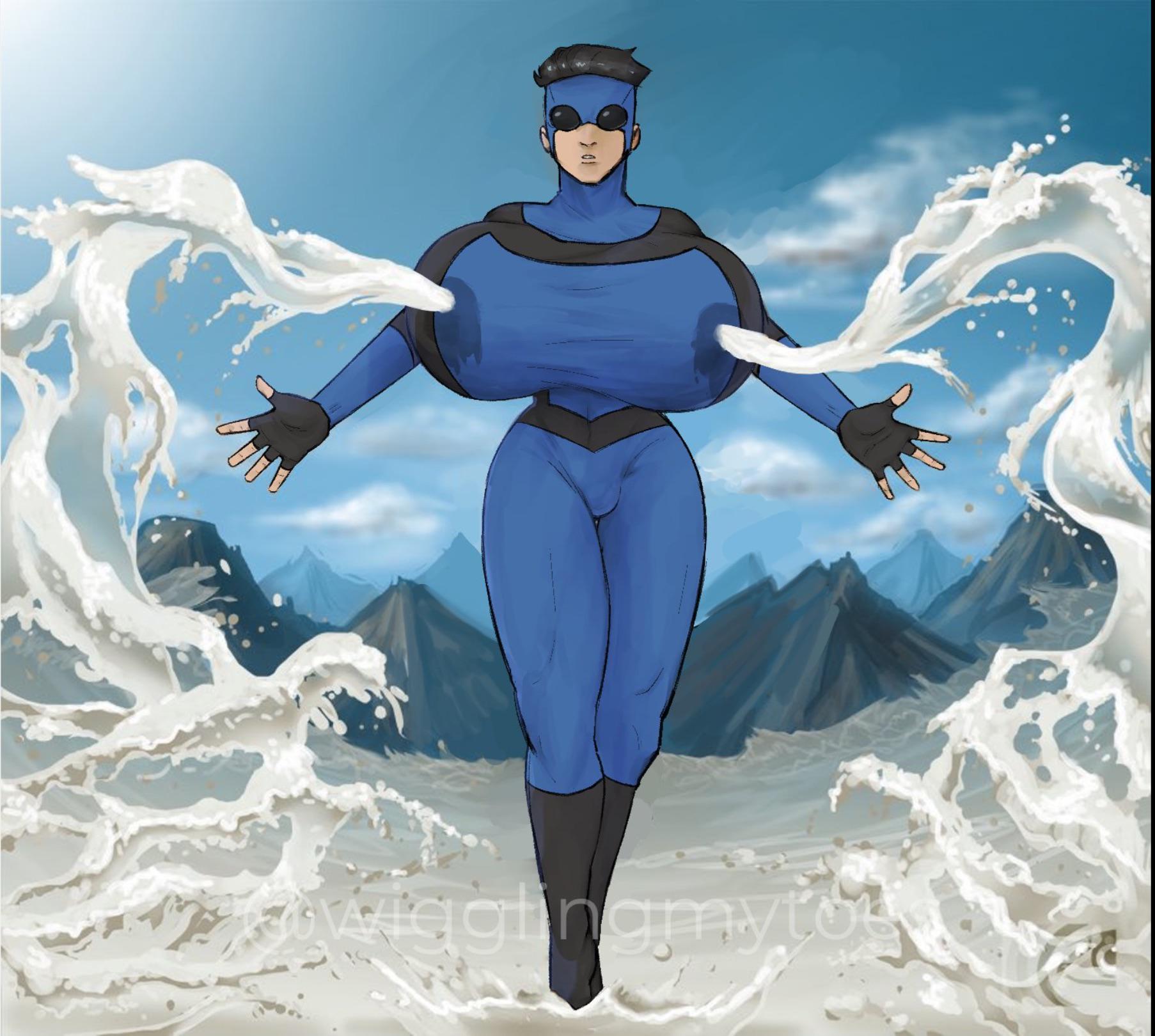 1boy, breasts, digital media (artwork), funny, huge breasts, invincible, male, manboobs, mark grayson, milk, milkbending, superhero, the korra image, uwu, wigglingmytoes