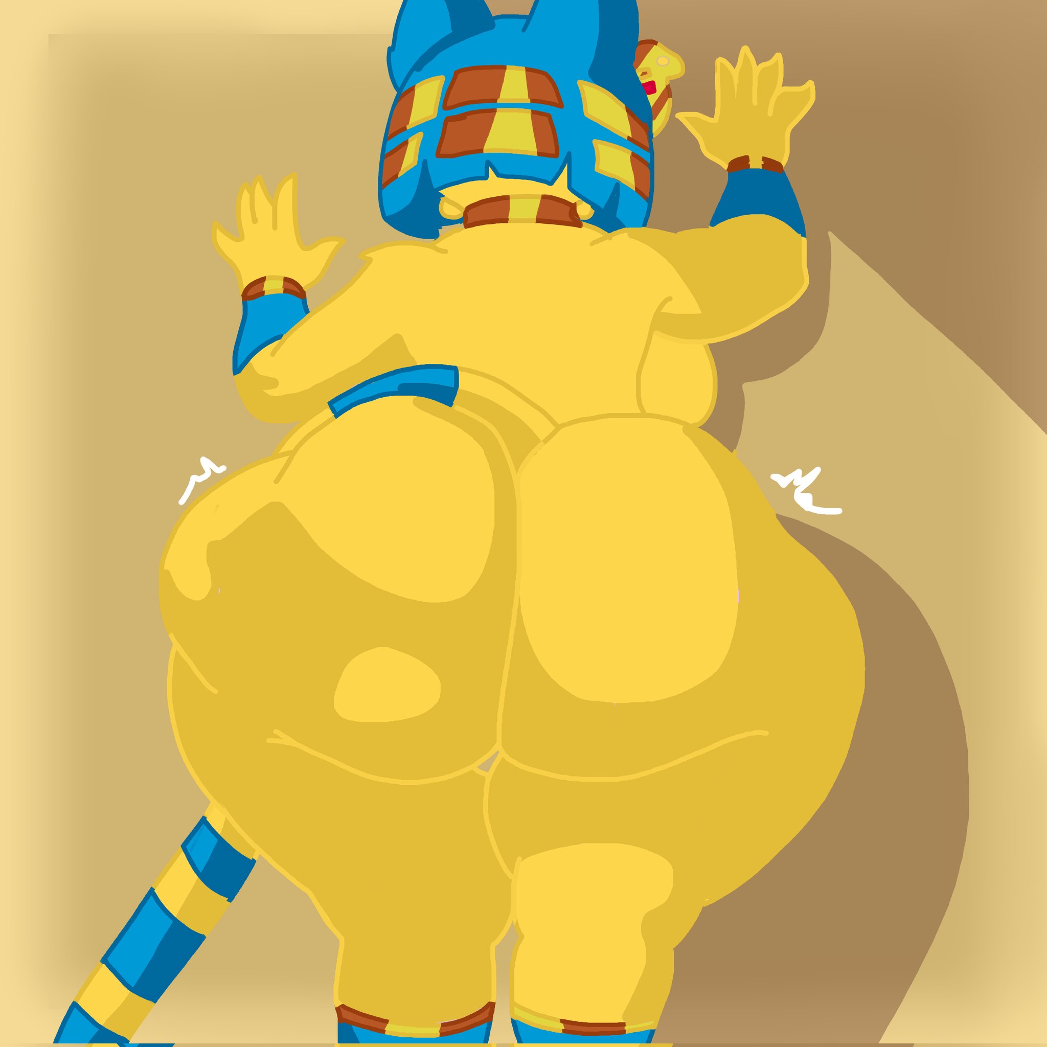 1girls, 5 fingers, animal crossing, ankha, anthro, armwear, ass, ass clapping, back view, backboob, big ass, blue hair, breasts, bubble ass, bubble butt, clawed fingers, collar, feline, female, female only, furry, furry only, gluteal fold, hands on wall, motion lines, naked, naked female, nintendo, nude, nude female, shortstack, solo, supbunny ly, tail, thick thighs, three-quarter portrait, twerking, yapbunny, yellow body