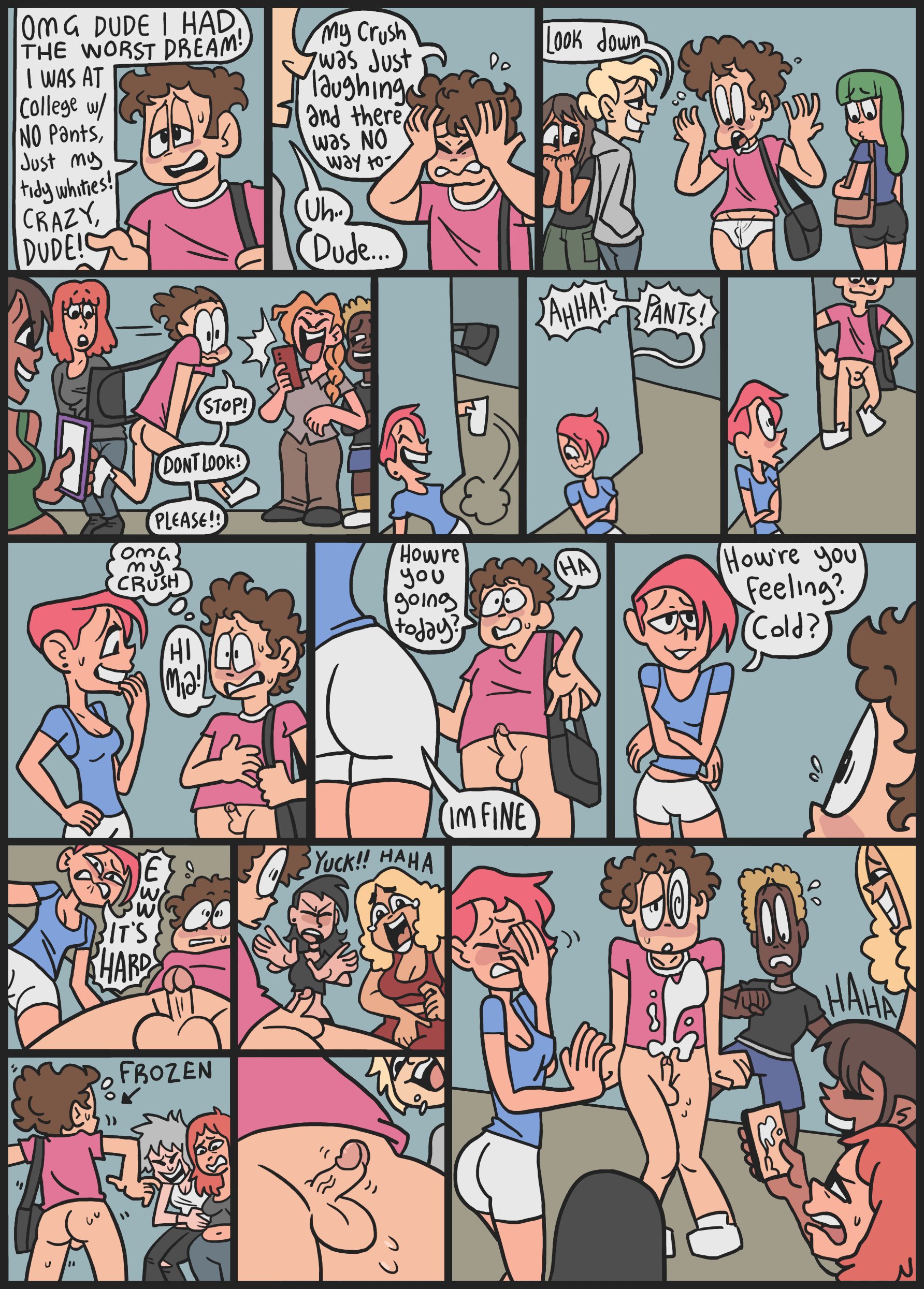cellphone, cfnm, disgusted, embarrassed, exibitionism, exposed penis, female, femdom, humiliation, laugh, looking at penis, male, naked in school, orgasm without stimulation, penis, premature ejaculation, samrockwell420, school, schoolgirl, shy, small penis, small penis humiliation, text, uncensored