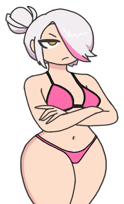 amateur_artist bikini crossed_arms fhs fhsz3r0 fnafhs fnafhs_z3ro fnafhsrule34 fnafhsxxx frustrated frustration looking_at_viewer mangle_(fnafhs) meg_(fnafhs) pink_bikini pose posing posing_for_the_viewer santoo115 white_hair yellow_eyes