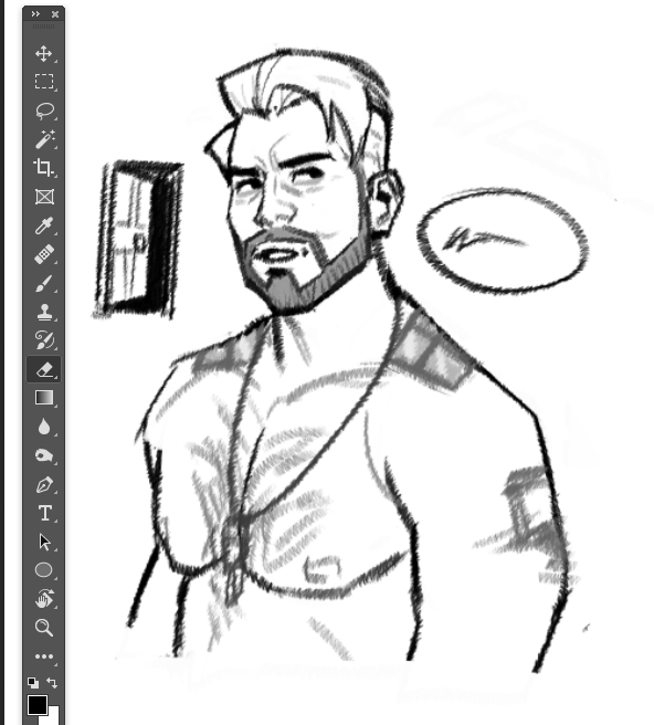 beard, date everything, door, dorian (date everything), hairy chest, hairy male, key necklace, male, male only, monochrome, muscular, muscular male, nude, rusticfurnace, shirtless, shirtless male, sketch, sketch page, solo, solo male, tattoo, tattoo on arm, tattoo on shoulder, tattooed arm, tattooed male, tattooed shoulder, tattoos