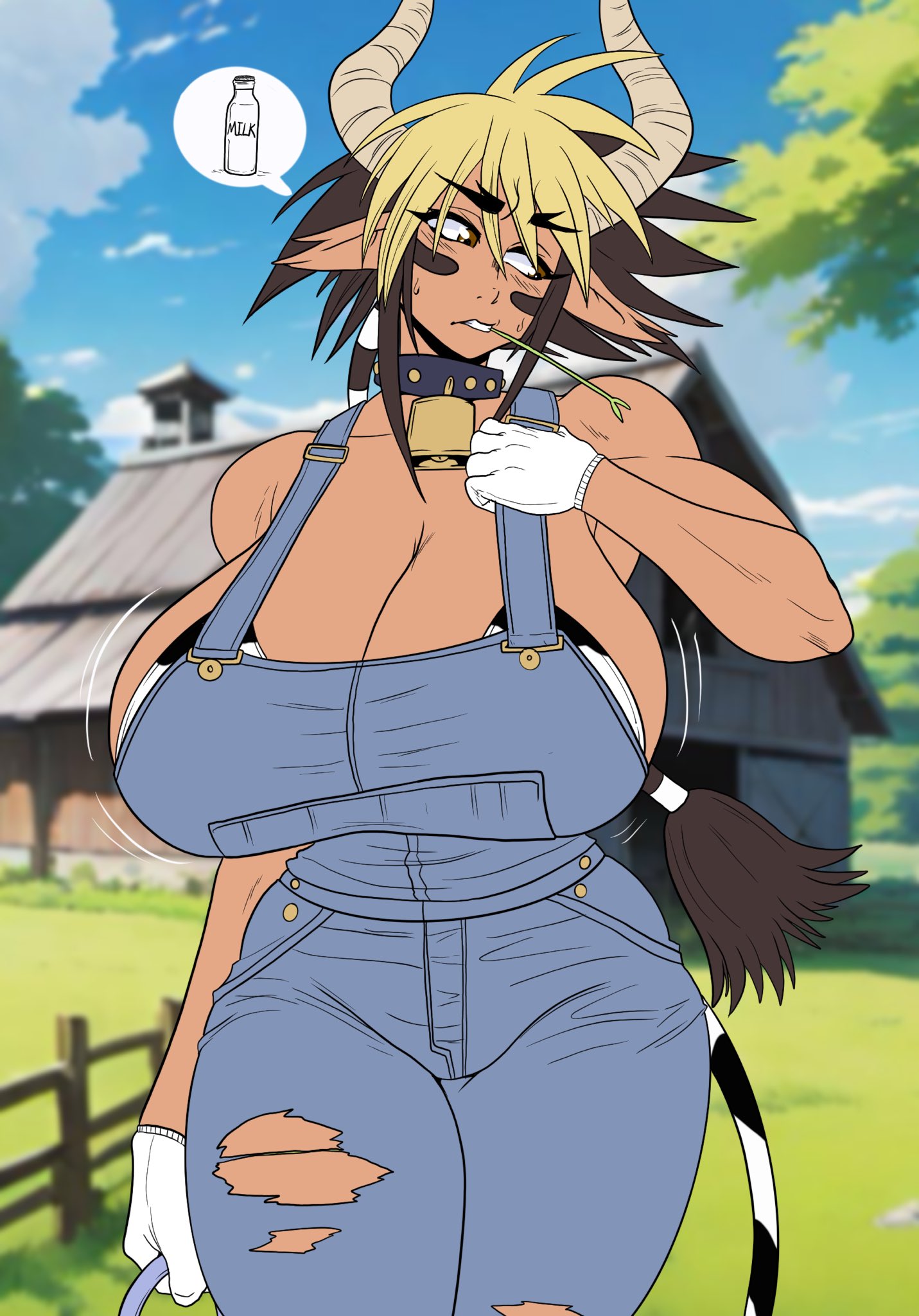 1girls, animal humanoid, anthro, ass, big ass, big breasts, big thighs, breasts, breasts bigger than head, cathyl, curvaceous, curvy, curvy figure, dark skin, dark-skinned female, digital media (artwork), enormous breasts, female, gigantic breasts, hips, horns, hourglass figure, huge ass, huge breasts, large ass, large breasts, legs, massive breasts, minotaur, minotaur female, monster, monster girl, monster musume no iru nichijou, ninja-8004, slim waist, thick, thick hips, thick legs, thick thighs, thighs, voluptuous, waist, wide hips, wide thighs