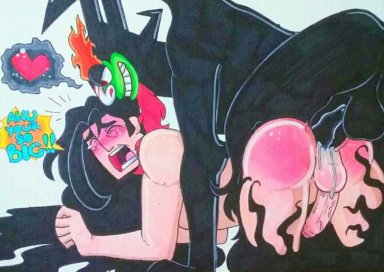 aku anal balls cum_in_ass demon erection gay goatee grin male mscreepygreen20 penis samurai_jack samurai_jack_(character) yaoi