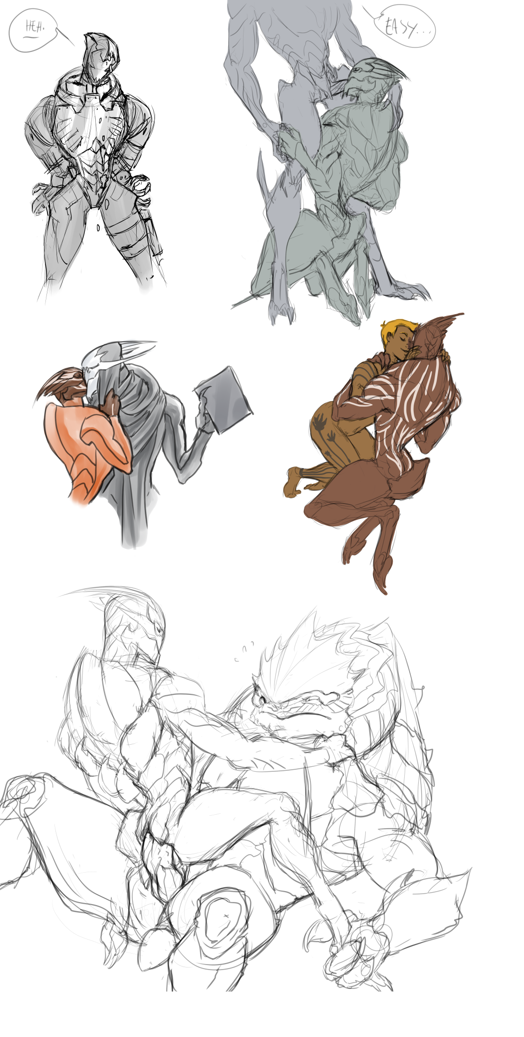 alien anal anal_sex armor brown_skin clothed clothing colored_sketch cowgirl_position dialogue embracing english_text faceless_male fellatio female hand_holding holding_object human human_on_humanoid humanoid humanoid_on_humanoid kissing kneeling krogan larger_male leg_grab male male_penetrating mammal mass_effect nihlus_kryik nude on_top oral oral_penetration penetration penis saren_arterius sex simple_background size_difference sketch_page speech_bubble standing straight stripes tattoo text torso_grab turian video_games white_background yaoi zapperthecat