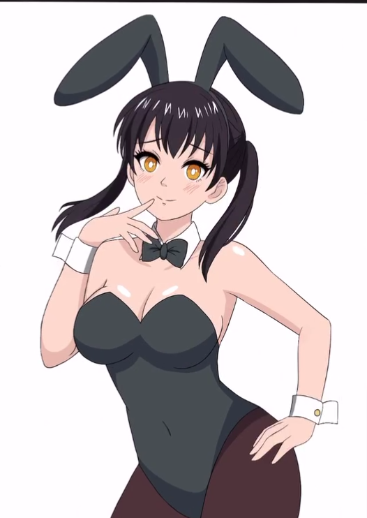 black_hair bunny_ears bunnysuit cleavage cosplay en'en_no_shouboutai enen_no_shouboutai fire_force hfxpins kotatsu_tamaki