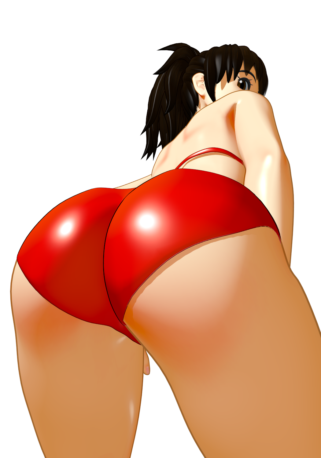 1girls 3d alternate_view arched_back arching_back big_breasts bikini huge_ass kyropim looking_back pimkyro red_bikini solo_female tagme