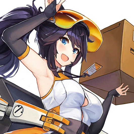 arm_up armpits bare_shoulders big_breasts black_elbow_gloves blue_eyes blue_hair blush color delivery delivery_employee delivery_girl delivery_uniform elbow_gloves express_76 eyebrows_visible_through_hair female female_focus female_only fingerless_elbow_gloves from_below game_cg hair_between_eyes id_card last_origin long_hair looking_at_viewer open_mouth package paintale ponytail sleeveless smile smiling smiling_at_viewer transparent_background upper_body viewed_from_below visor visor_(eyewear) visor_lift work_uniform